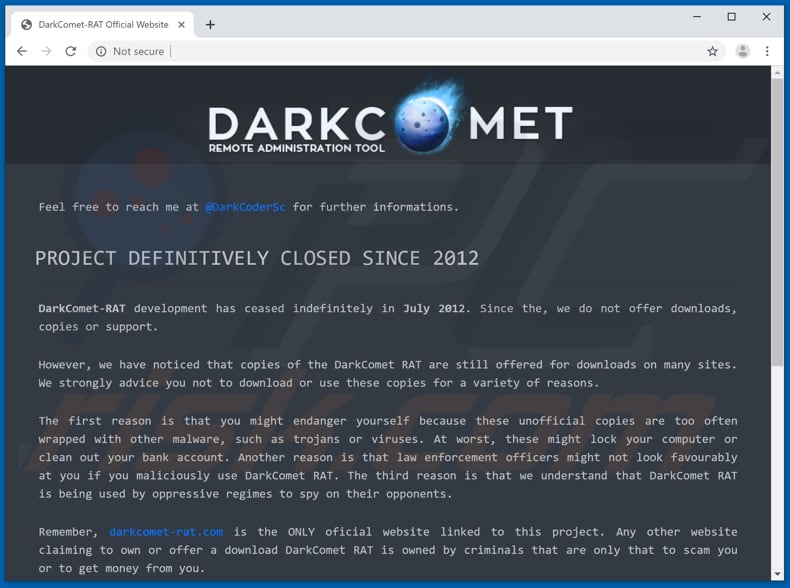 Pagina di download di DarkComet: