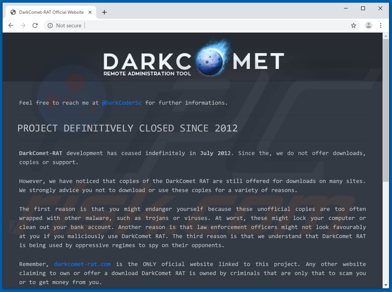Pagina di download di DarkComet:
