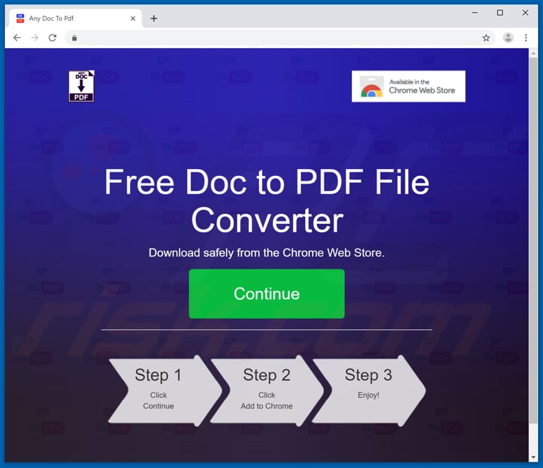 Website used to promote AnyDocToPdf browser hijacker