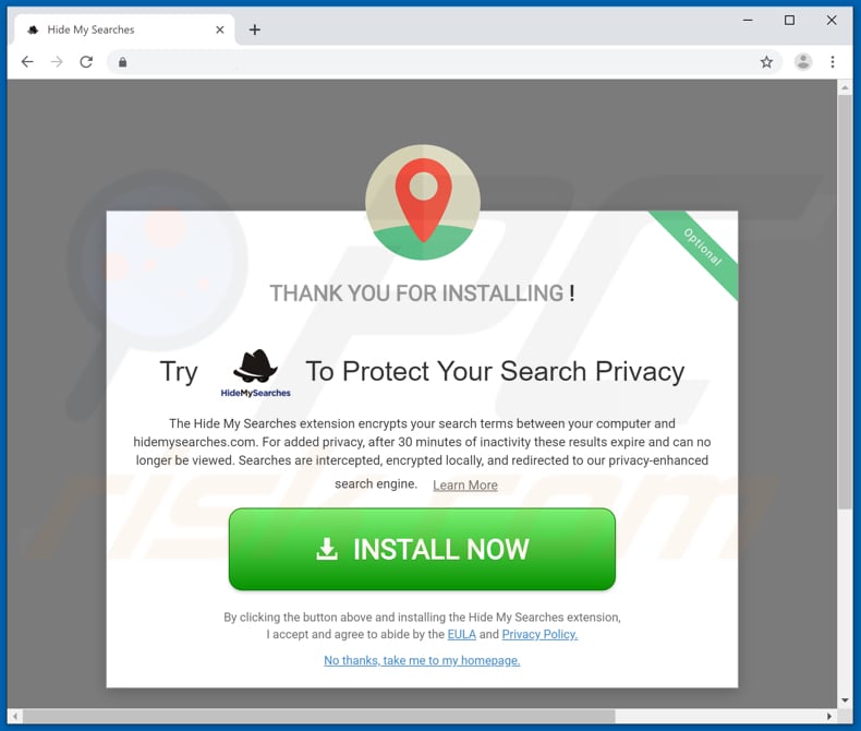 Website used to promote Hide My Searches browser hijacker