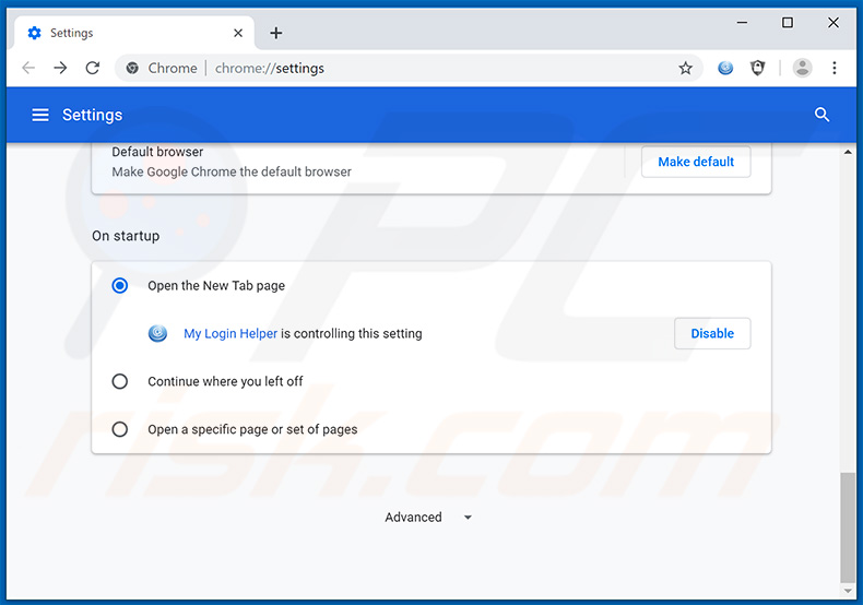 Removing search.hmyloginhelper.com from Google Chrome homepage