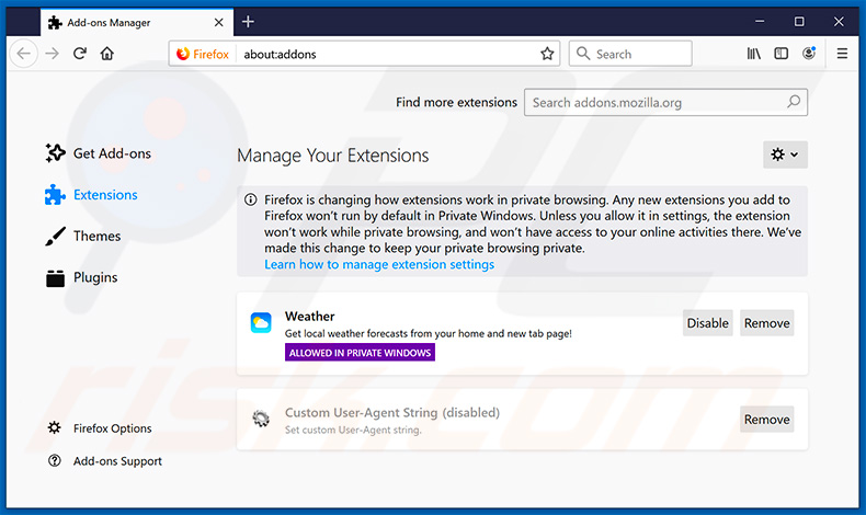 Removing search.quickweathersearch.com related Mozilla Firefox extensions