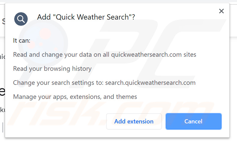 Quick Weather Search browser hijacker permissions