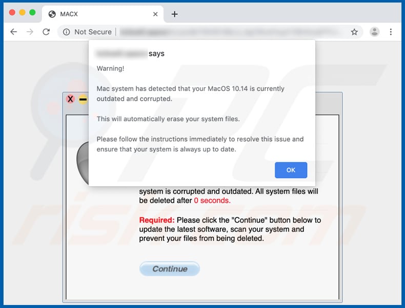 Mac System currently outdated and corrupted scam