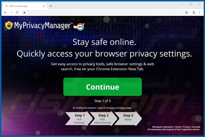 Website used to promote MyPrivateManager browser hijacker