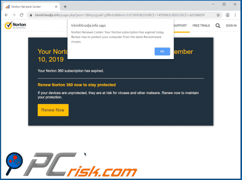 Il pop up Norton subscription has expired today (GIF)
