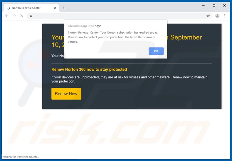 Un altro esempio del pop up Norton subscription has expired today