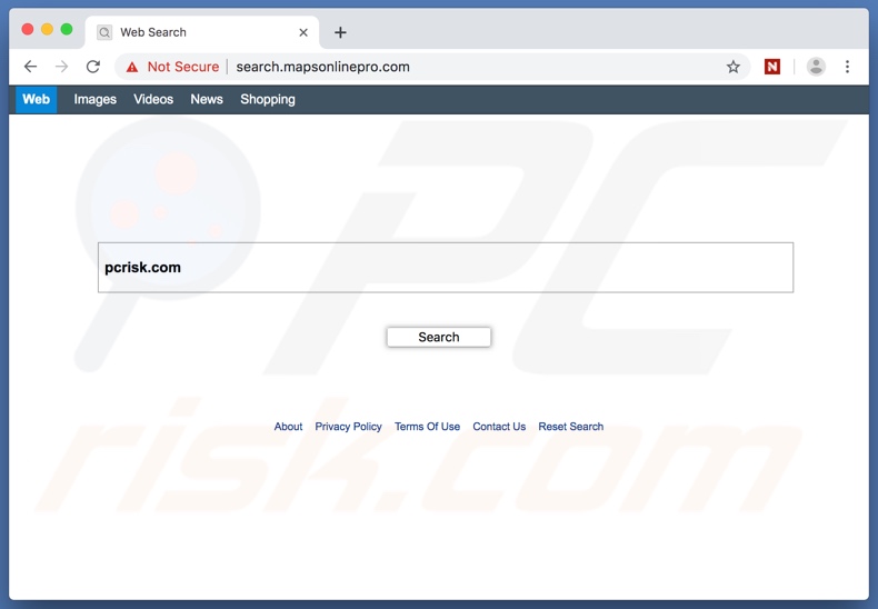 search.mapsonlinepro.com browser hijacker on a Mac computer