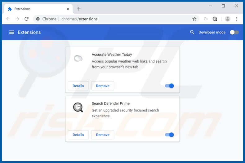 Removing accurateweathertoday.com related Google Chrome extensions