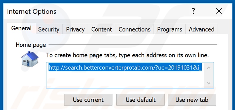 Removing search.betterconverterprotab.com from Internet Explorer homepage