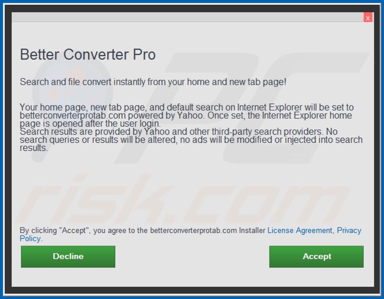 Official Better Converter Pro browser hijacker installation setup
