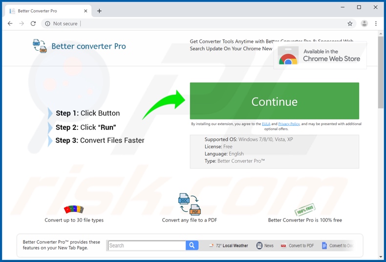 Website used to promote Better Converter Pro browser hijacker