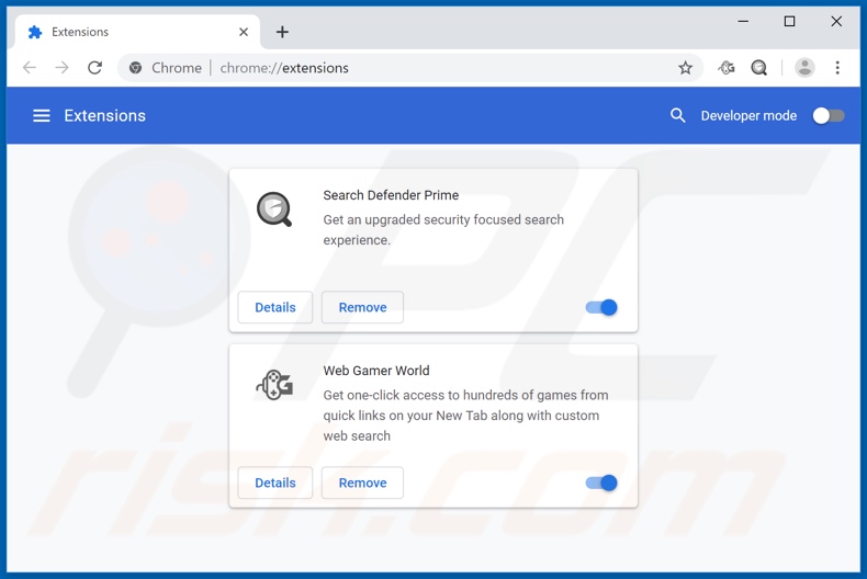 Removing webgamerworld.com related Google Chrome extensions