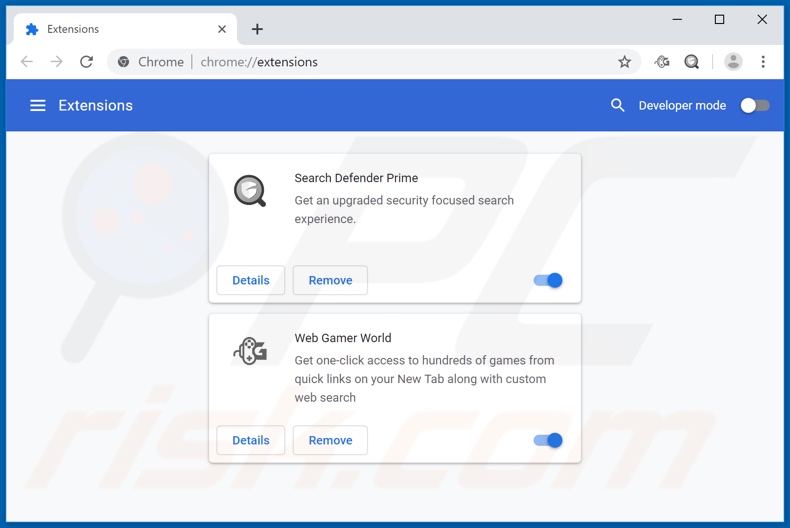 Removing webgamerworld.com related Google Chrome extensions