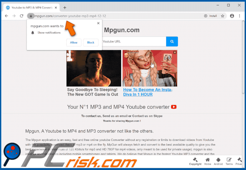 mpgun.com redirects to a shady website which promotes VideoConverterHD