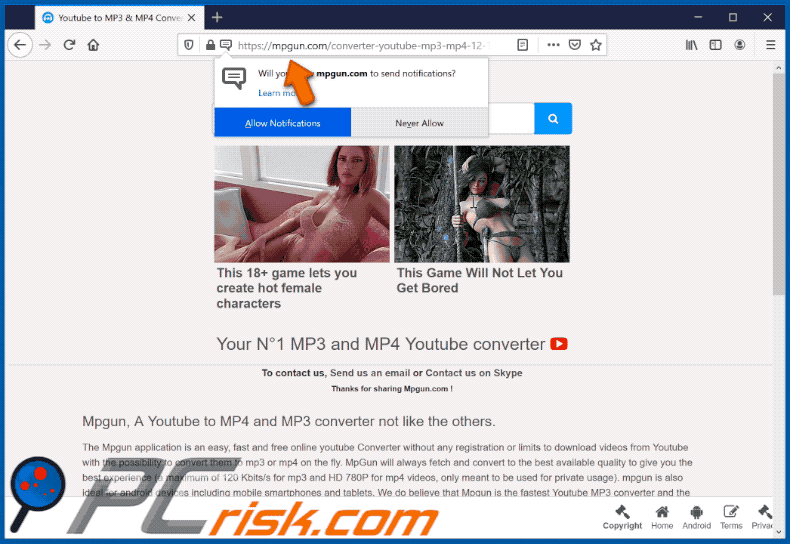 mpgun.com redirects to a questionable website in gif