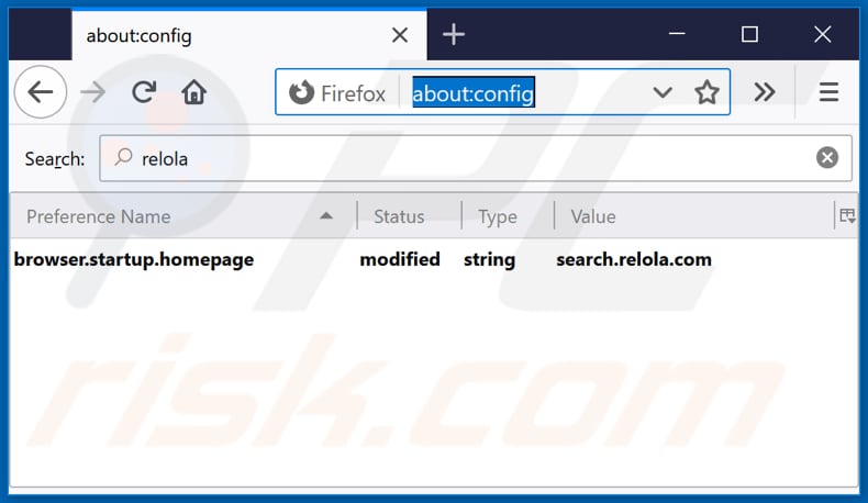 Removing search.relola.com from Mozilla Firefox default search engine