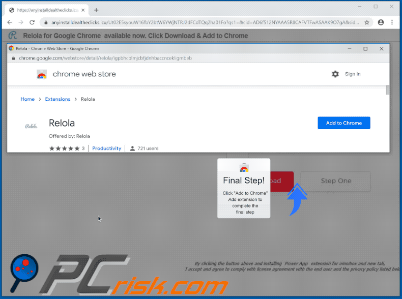 Relola browser hijacker promoting website (GIF)