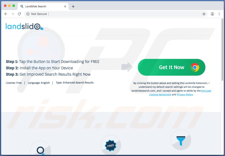 website promoting Landslide Search unwanted app