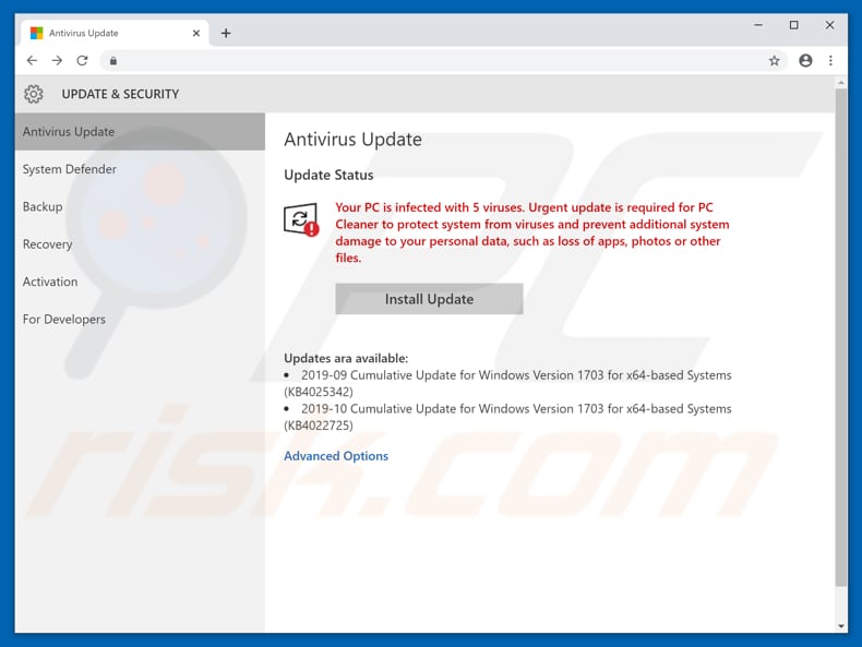 Your PC is infected with 5 viruses scam