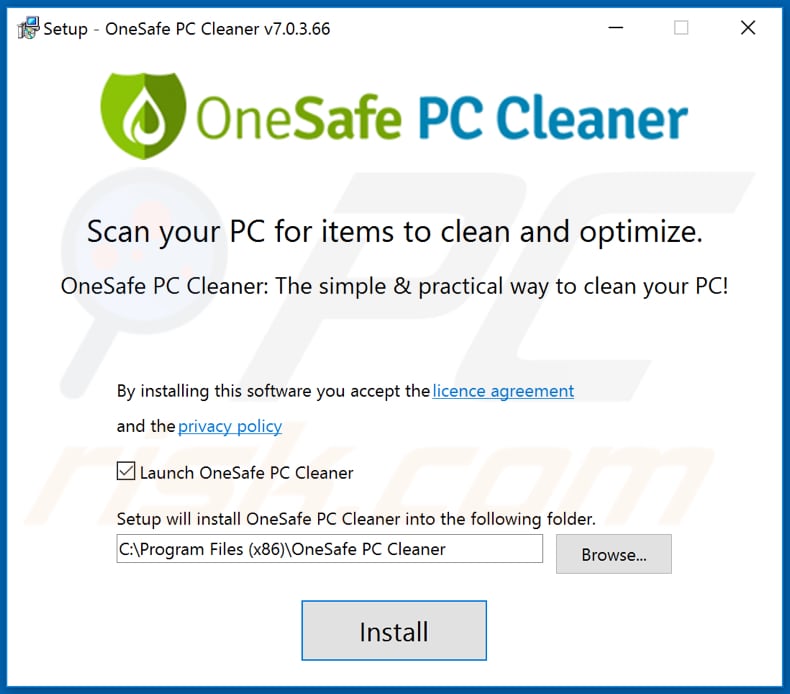 OneSafe PC Cleaner installation setup