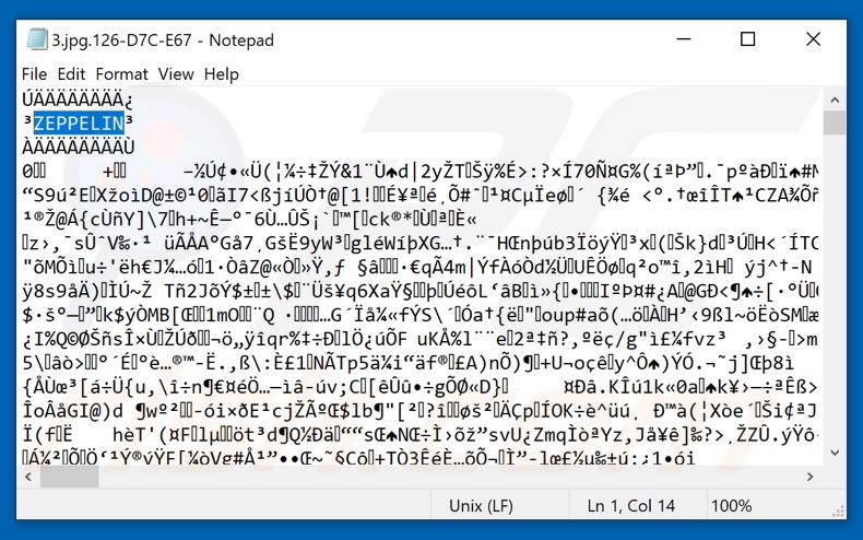 Screenshot di un file crittografato con un marcatore di file aggiunto (
