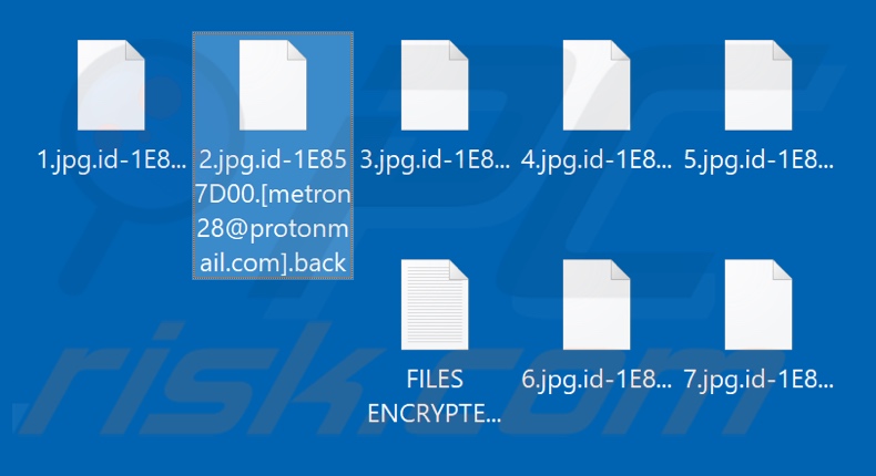 Screenshot dei file crittografati da Back (estensione 