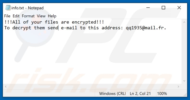 Devos ransomware text file (info.txt)