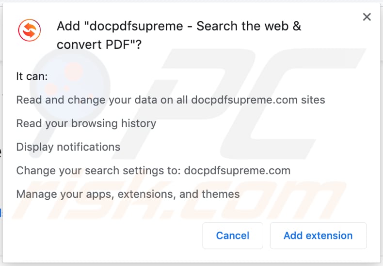 docpdfsupreme asks for a permission to read and change various data