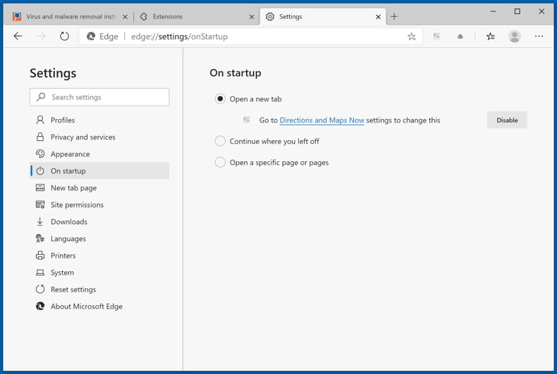 Rimozione dei browser hijacker da Microsoft Edge passo 2