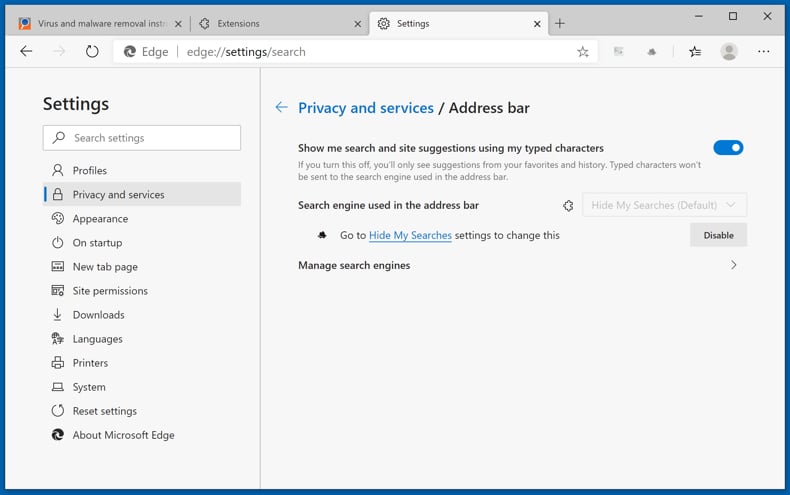 Rimozione dei browser hijacker da Microsoft Edge passo 3