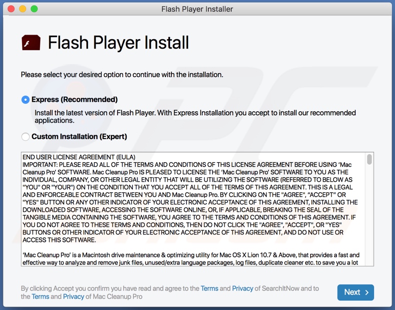 Programma di installazione di aggiornamenti Flash falsi utilizzato per promuovere GlobalAdviseSearch