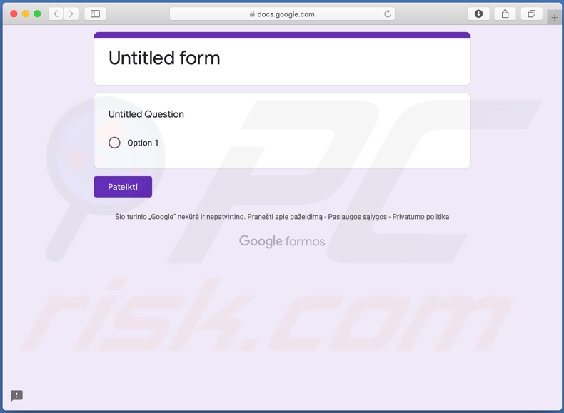 Screenshot del sondaggio incompleto di Google Forms promosso da questa variante