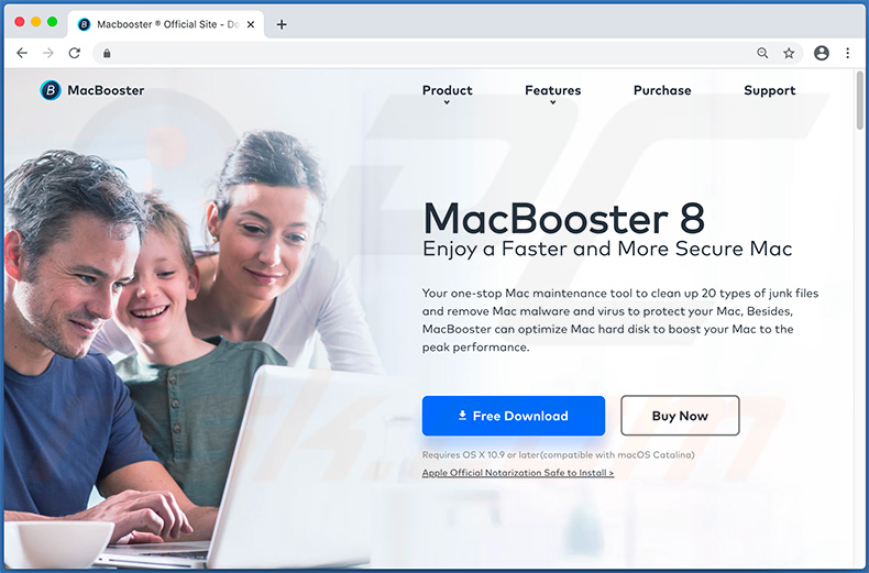 Screenshot di un sito web che promuove applicazioni indesiderate MacBooster