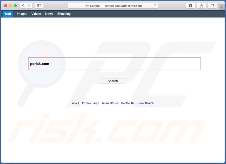 search.doc2pdfsearch.com browser hijacker on a Mac computer
