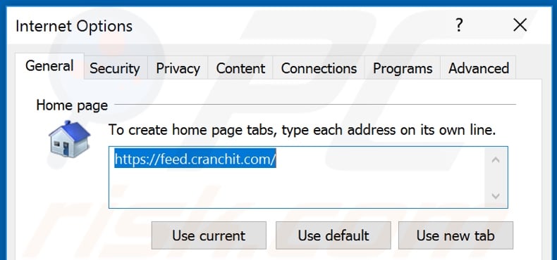 Removing feed.cranchit.com from Internet Explorer homepage