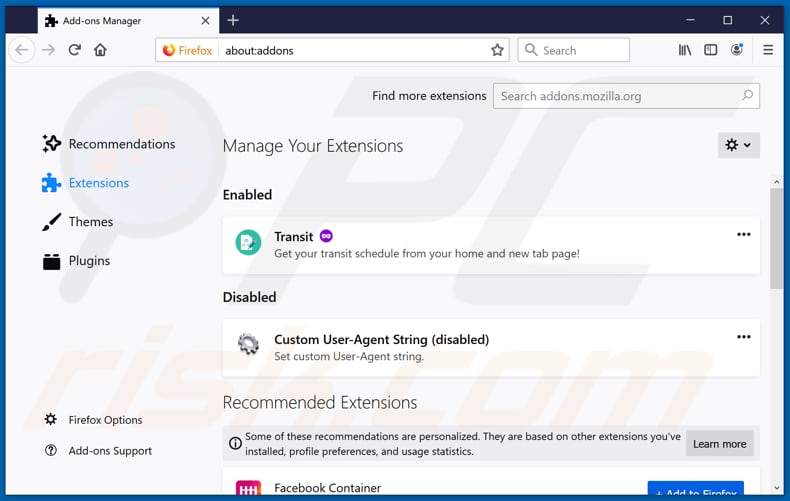 Removing hidemyhistory.co related Mozilla Firefox extensions