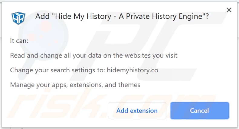hide my history browser hijacker asks for a permission to access and modify data