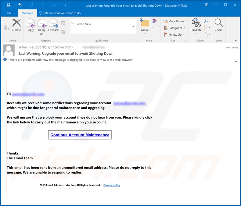 Last Warning: Upgrade your email to avoid Shutting Down spam campaign