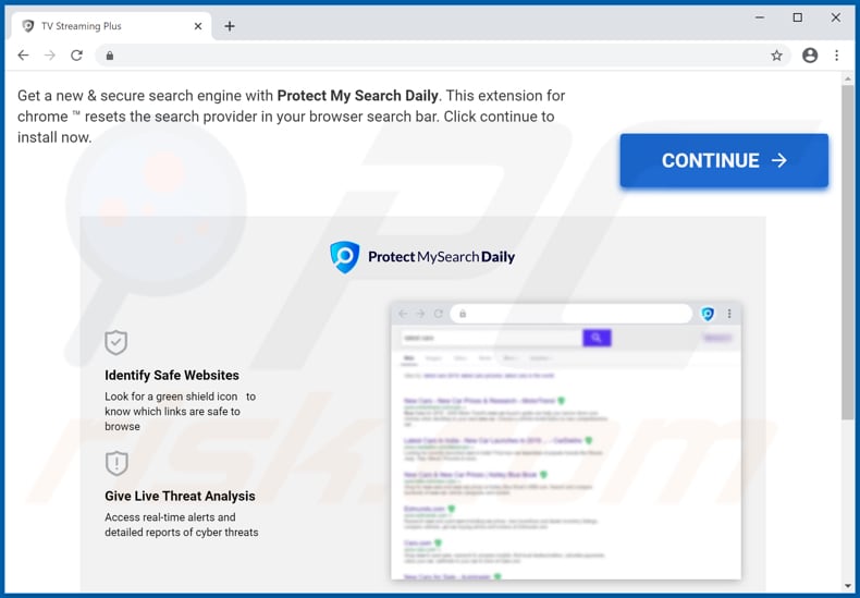 Website used to promote Protect My Search Daily browser hijacker
