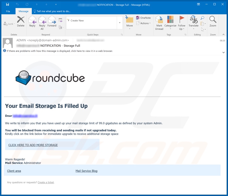 Roundcube email campagna di spam tramite posta elettronica