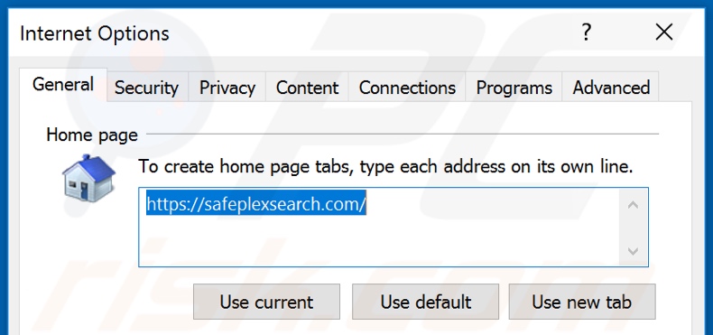 Removing safeplexsearch.com from Internet Explorer homepage