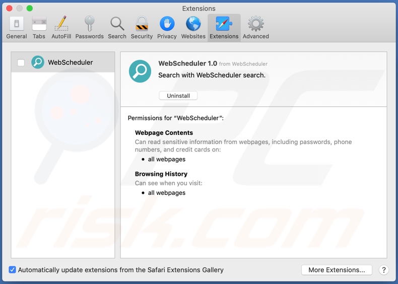 WebScheduler adware on Safari