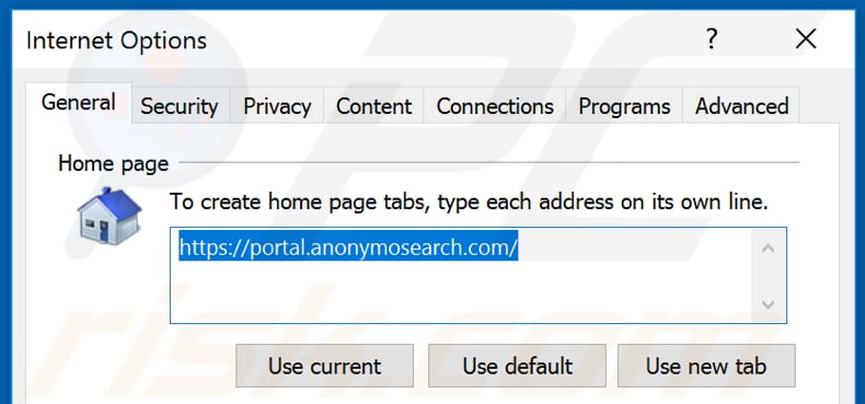 Removing feed.anonymosearch.com from Internet Explorer homepage