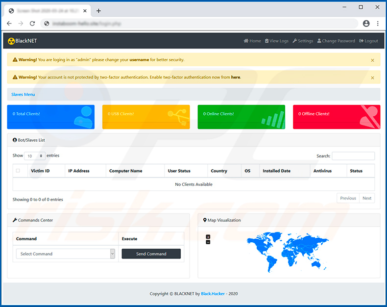 BlackNET remote access trojan admin panel