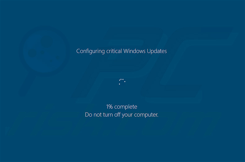 BLACKOUT Screenshot di una schermata di aggiornamento Windows falsa a schermo intero visualizzata durante la crittografia