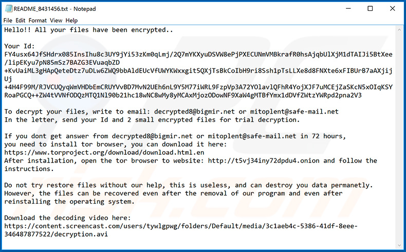 Schermata del file di testo aggiornato del ransomware BLACKOUT