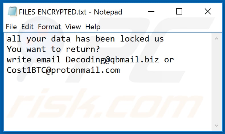 IPM ransomware text file (FILES ENCRYPTED.txt)