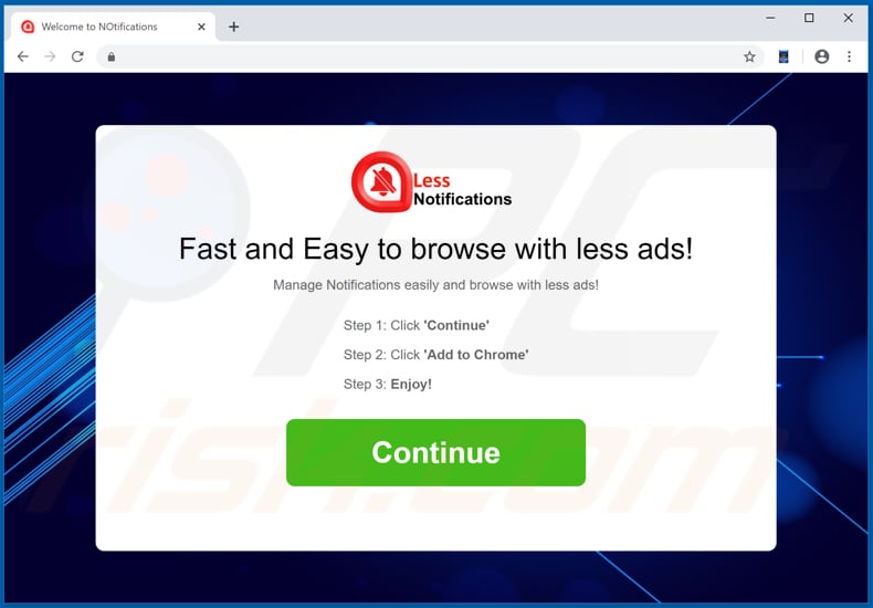 Website used to promote Less Notifications browser hijacker