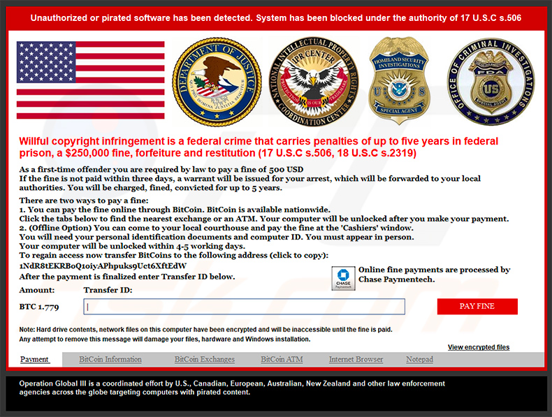 Pirated Software Has Been Detected ransomware - blocca schermo